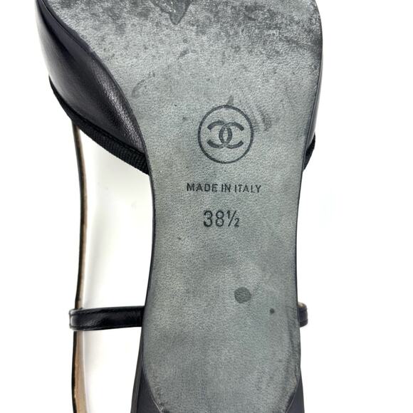 Vintage Chanel CC Logo Bow Black Leather Slingback Pointed Toe Pumps 38.5EU - Picture 8 of 8